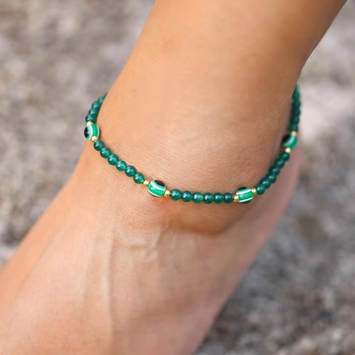 4mm Agate Beaded Anklet Evil Eye Protection Beach Foot Jewelry
