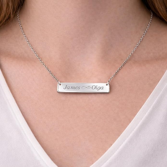 A & L Engraving Personalized Silver Stainless Steel Horizontal Name Bar Nameplate Necklace Pendant Engraved Free - Ships from USA