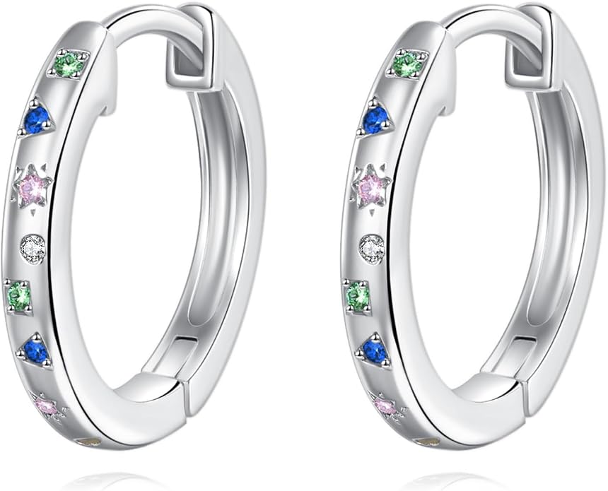 Sterling Silver Hoop Earrings Small Hoop Sun/Leaf/Triangle Huggie Earrings for Women Hypoallergenic