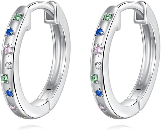 Sterling Silver Hoop Earrings Small Hoop Sun/Leaf/Triangle Huggie Earrings for Women Hypoallergenic