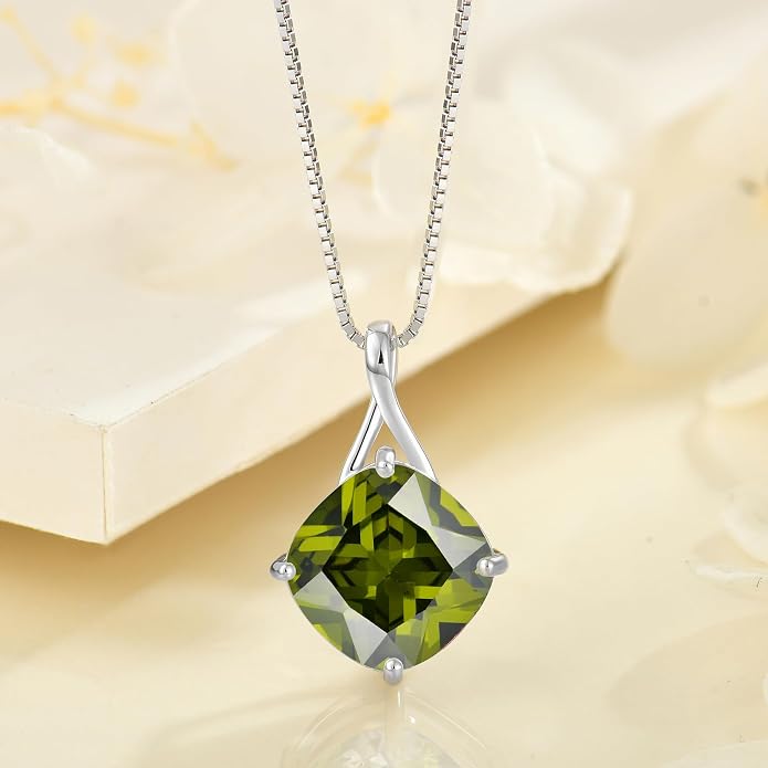 Square Cut Birthstone Necklace for Women Hypoallerg 925 Sterling Silver Cubic Zirconia Necklace Simple Jewelry for Her