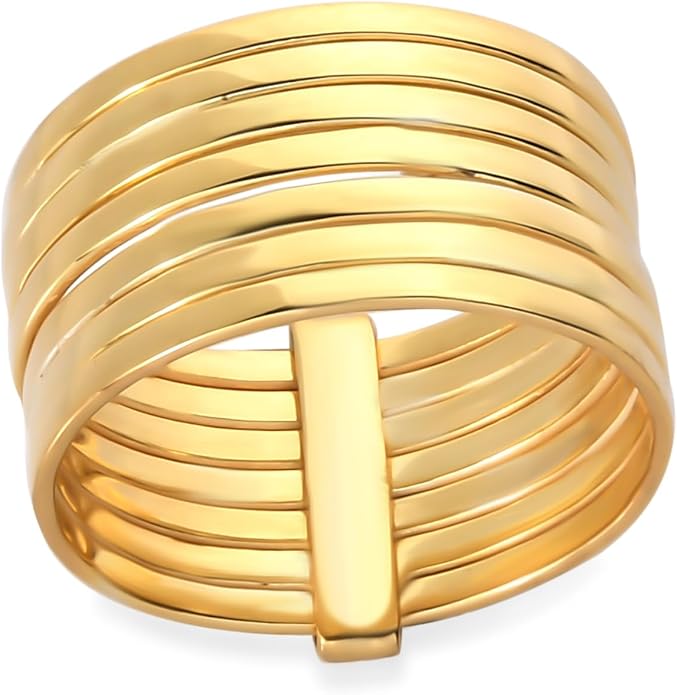 PHNX Two-Tone Stacking Ring for Women | Real Sterling Silver Ring| Hammered Finish Design | Elegant Boho Chic Jewelry | Perfect for Daily Wear, Special Occasions