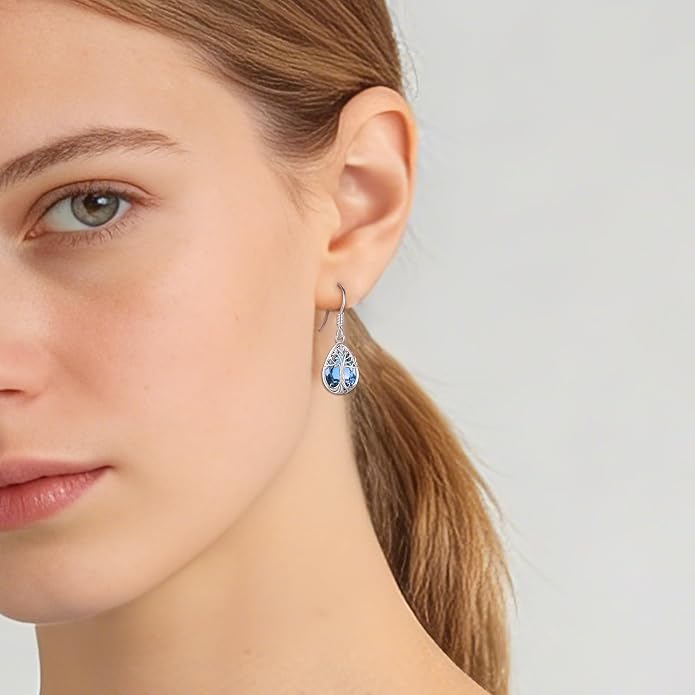 Eusense Sterling Silver Dangle Earrings for Women Tree of Life Animals Moonstone Turquoise Leverback Earrings Jewelry Gifts