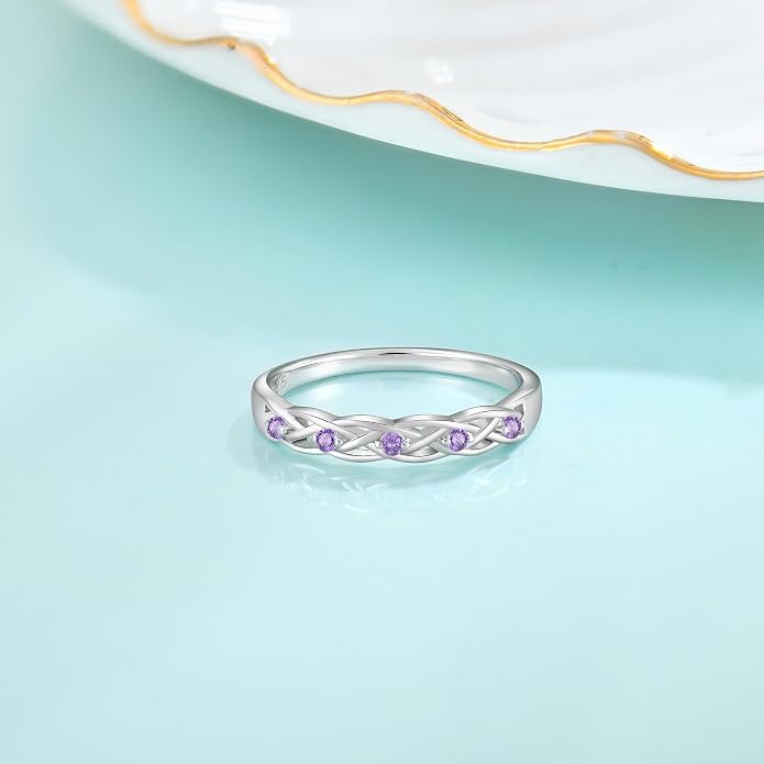 Infinity Celtic Knot Ring 925 Sterling Silver Twisted Knot Birthstone Ring Statement Rings for Women Size 5-10
