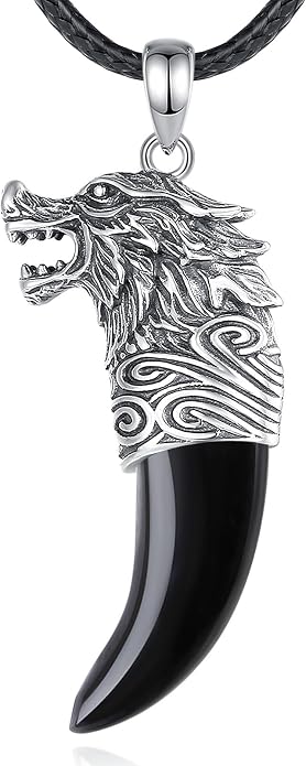 925 Sterling Silver Viking Wolf Mjolnir Necklace for Men Women, Viking Runes Wolf Tooth Witch Celtic Knot Amulet Protection Pendant Nordic Norse Mythology Jewelry Gift for Men Women