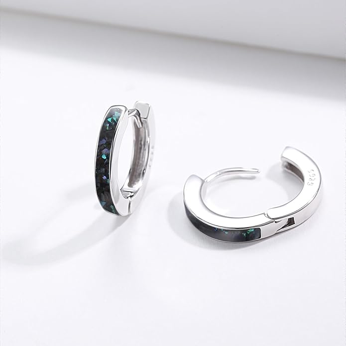 CUOKA MIRACLE 925 Sterling Silver Opal Hoop Earrings for Women - Opal Hinged Huggie Hoops, Hypoallergenic Small Hoop Earrings for Sensitive Ears, Dainty Everyday Jewelry Birthday Christmas Gift
