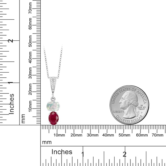 Gem Stone King 2-Stone Gemstone Birthstone Pendant Necklace for Women in 925 Sterling Silver | Oval 8x6MM | 18 Inch Silver Chain | Fine Jewelry for Her Mom Wife