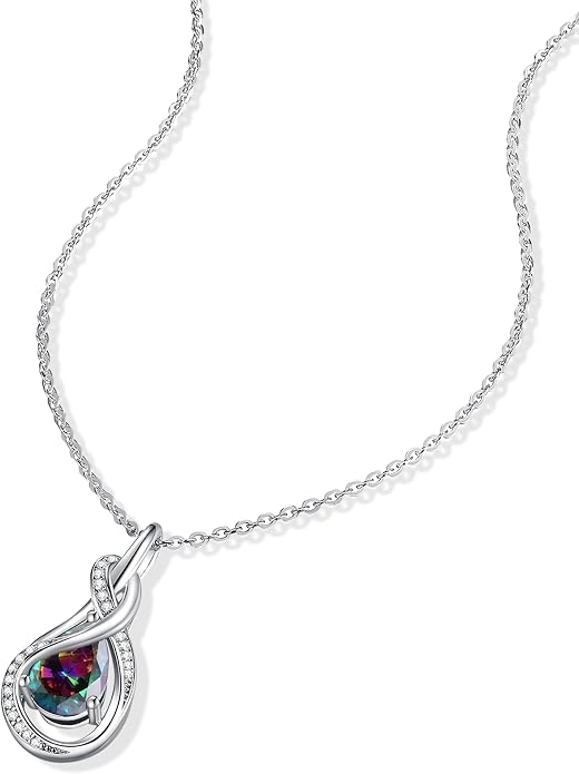 FANCIME TimelessTie Birthstone Necklace for Women White Gold Plated Sterling Silver Ribbon Design Jewelry Knot Pendant Fine Jewelry Gemstone Anniversary Birthday Graduation Mothers Day Gifts for Women Wife Mother Her