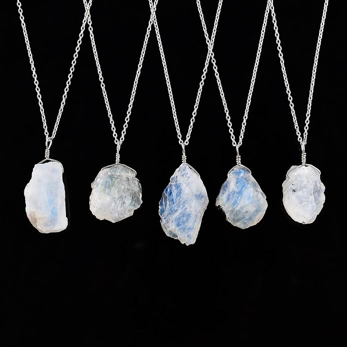 Raw Multi Gemstone Pendant Necklace for Women, Healing Crystal Chakra Stone Birthstone, 925 Sterling Silver Birthday Christmas Gifts for Her