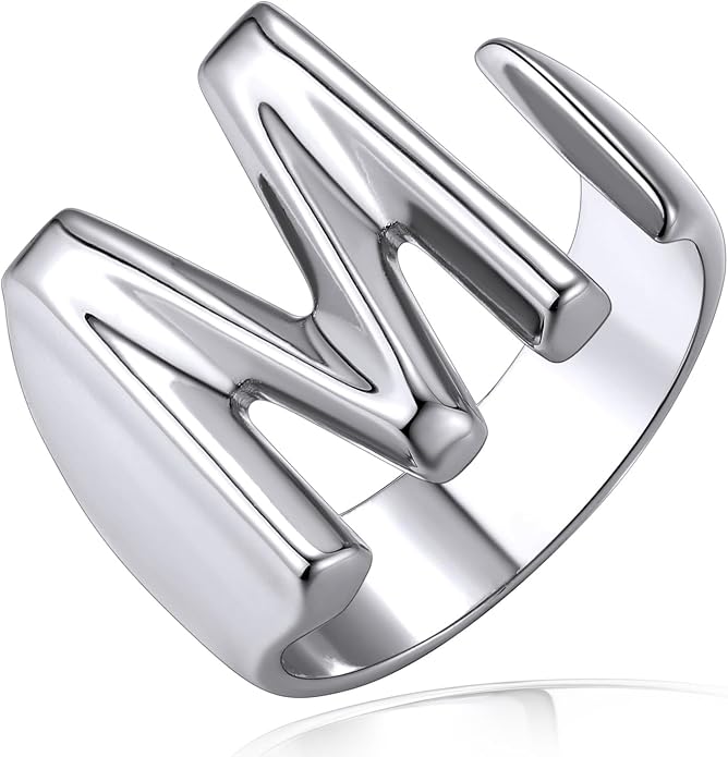 KeyStyle Bold Initial Letter Rings Adjustable, GoldChic Jewelry Women Gold Statement Ring Personalized Engraved Women’s Open Signet Ring for Party (Gold, White Gold, Black)