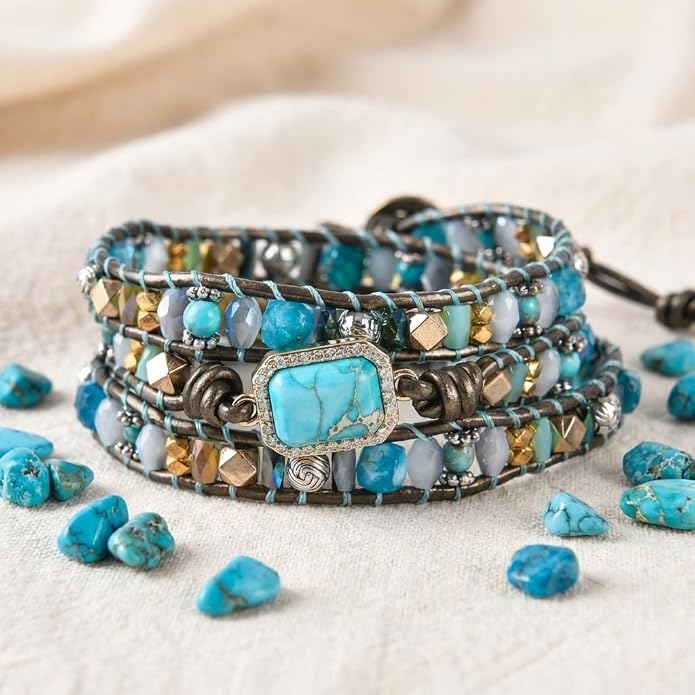 YGLINE Boho Handmade Wrap Leather Tube Crystal Stone Bracelet for Women