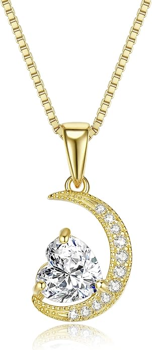 new spring White Gold Moon Pendant Sterling Silver Heart Shaped Moon Pendant Necklace for Women Jewelry Gifts for Mother's Day,Birthday and Anniversary Festivals