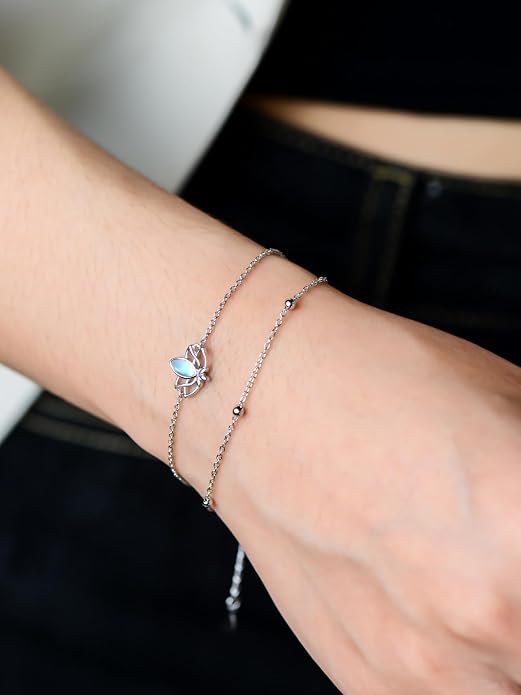 Dragonfly/Evil Eye/Hamsa Evil Eye/Lotus/Mushroom Anklet Bracelets for Women Sterling Silver Adjustable Double Layered Bracelet Anklet Mother's Day Jewelry Gifts Beach Jewelry