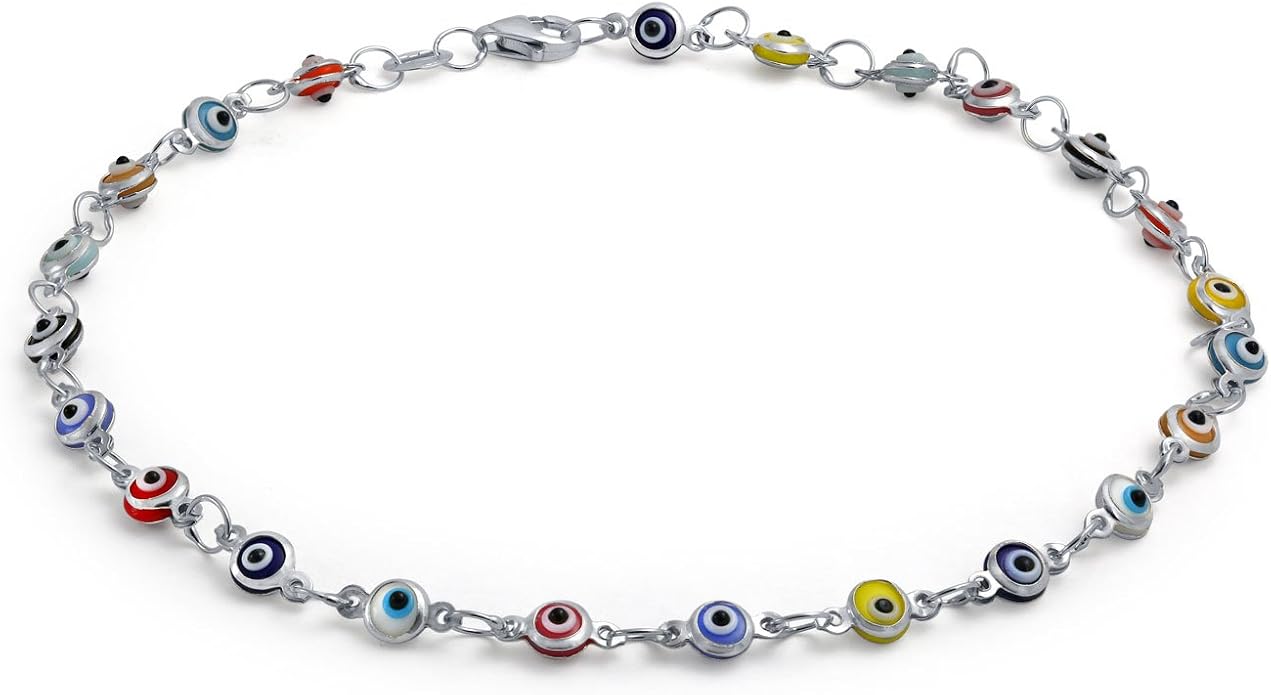 Bling Jewelry Turkish Protection Multi Evil Eye Anklet Charm Ankle Strand Bracelet Rose Gold .925 Sterling Silver