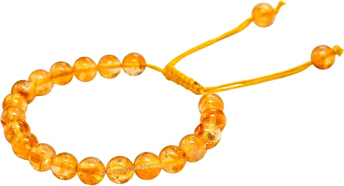 Amazing Gemstone Citrine Bracelet, Gifts for Men & Women - Protection Healing Crystal Bracelet - 8mm Gemstone Beaded Adjustable Bracelet, Pulseras para Hombres Mujer Stocking Stuffers