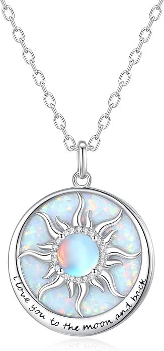 FANCIME Sunflower Necklace with Engraved Messgae 925 Sterling Silver Opal Gemstone Pendant Fine Jewelry Anniversary Birthday Gifts for Women Mom Wife Her, Chain Length 16+2 Inch