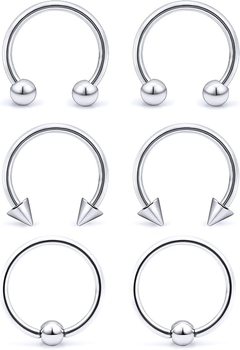 00G 0G 2G 4G 6G 8G 10G 12G 14G 16G Septum Rings Silver Black Surgical Steel Heavy Gauges Earrings Stretching kit Eyebrow Lip Septm Nose Rings Helix Tragus Daith Rook Earrings Hoops 10mm-19mm