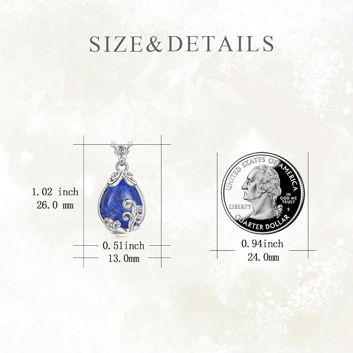 POPLYKE Sterling Silver Gemstone Teardrop Pendant Necklace Crystal Jewelry for Women
