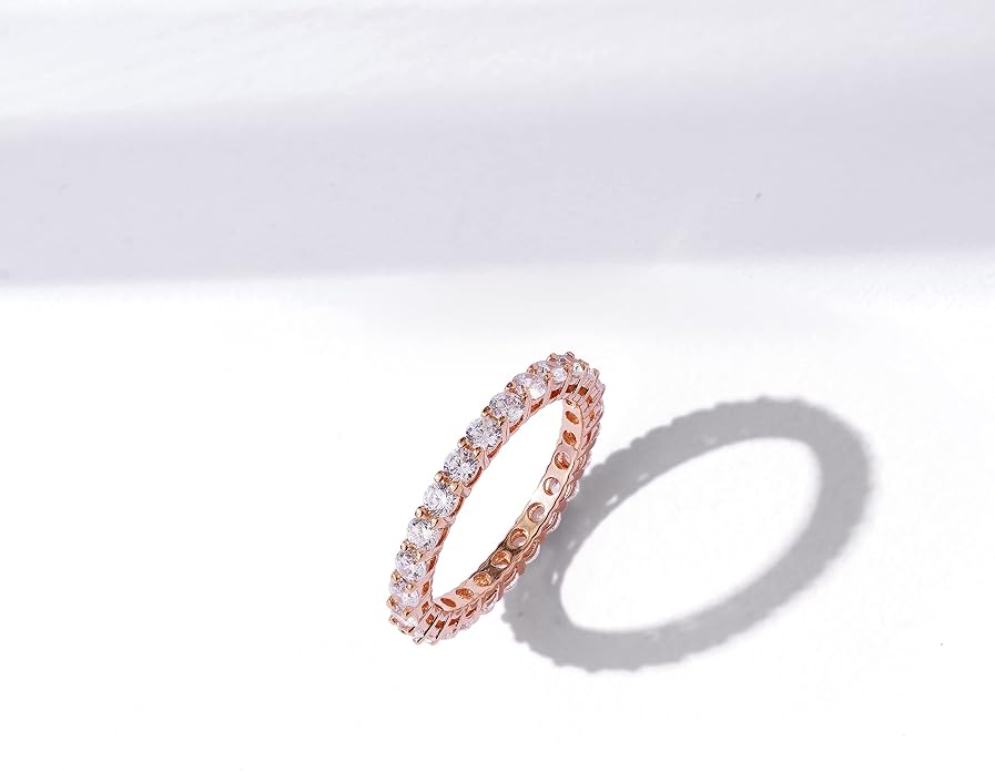 Amazon Essentials Platinum or Gold Plated Sterling Silver All-Around Band Ring set with Round Infinite Elements Cubic Zirconia