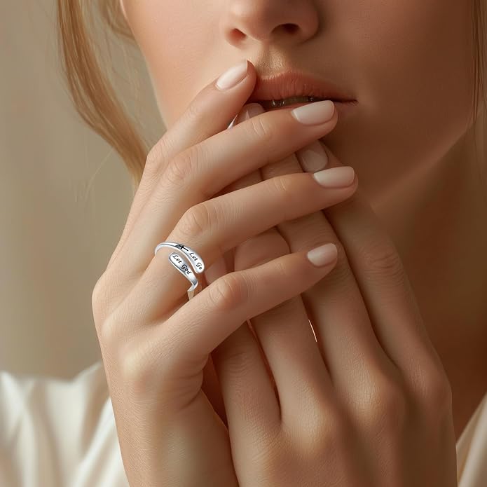 925 Sterling Silver Inspirational Adjustable Rings - Personality Encouragement Jewelry Gift For Women