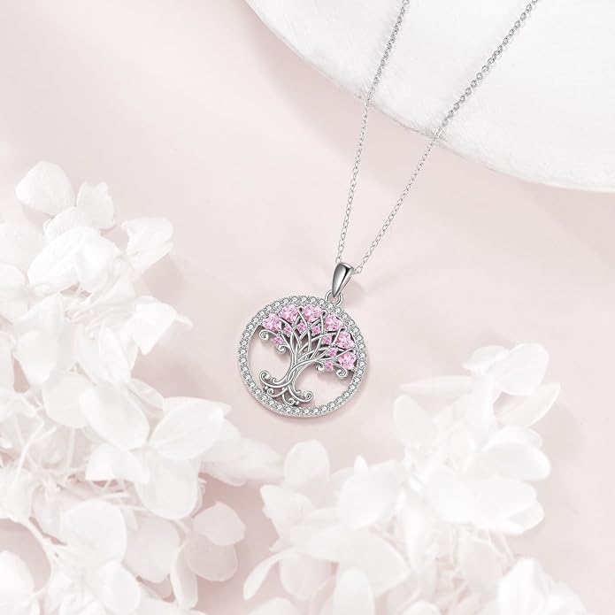 Tree of Life Necklace for Women Birthstones Jewelry for Women Sterling Silver Fine Anniversary Birthday Christmas Wedding Jewelry for Wife Sister
