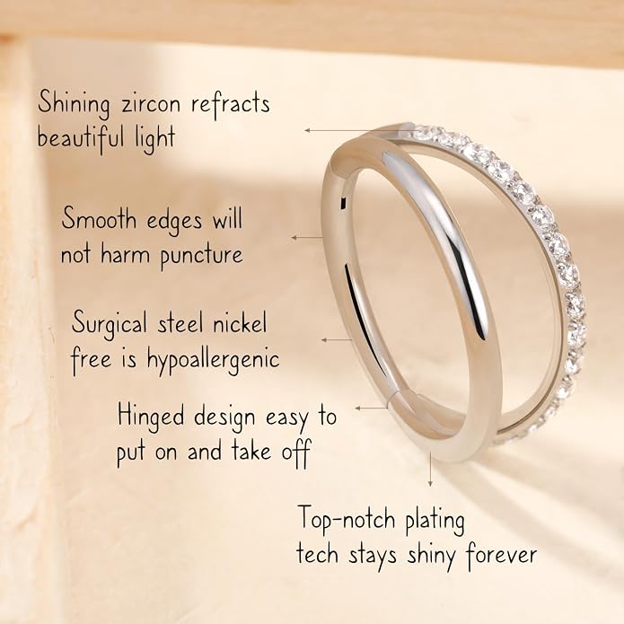 AROWRO Conch Piercing Jewelry Nose Rings Hoops Septum Rings Cartilage Earrings for Women Men Helix Piercing Jewelry Rook Tragus Surgical Steel Gold Silver 16G 18G 20G With Cubic Zirconia Opal