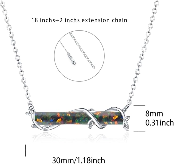 Bar Opal Leaf Necklace For Women S925 Sterling Silver White Opal Pendant with Leaf Charm Bar Pendant Jewelry Gift For Mom Daughter Wife
