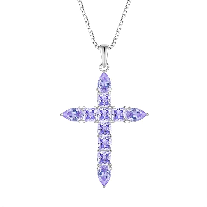 STARCHENIE 925 Sterling Silver Cross Necklace for Women Birthstone Jewelry | 925 Sterling Silver Crucifix Pendant, Birthstone Jewelry, Christian Religious Gift for Her