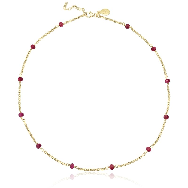 Ruby Necklace for Women, Premium Beaded Gold Necklaces for Women - Tarnish Free 18K Gold Vermeil Certified S925 Classic Statement Necklace Gold Jewelry for Women - Mothers Day Gifts for Mom Wife