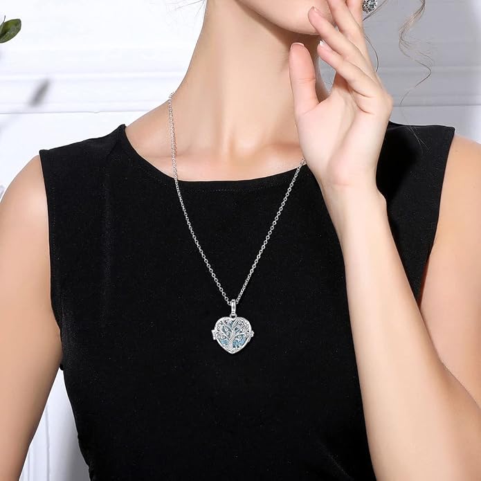 INFUSEU Tree of Life Pendant Aromatherapy Necklace for Women Essential Oil Diffuser Jewelry Healing Lava Rock Stone Heart Spiritual Gifts Items for Meditation Yoga Aroma Perfume