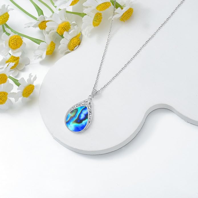 HPQQ Teardrop Necklace 925 Sterling Silver Filigree Gemstone Pendant Necklace Fine Jewelry Birthday Mother's Day Gifts for Women Her Mom