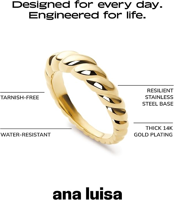 Ana Luisa Gold Rings for Women - 14K Gold Plated Rings for Women Non Tarnish - Trendy Stacking Ring for Daily Wear - Twisted, Heart, Eternity Ring Styles - Hypoallergenic & Water-Resistant Jewelry