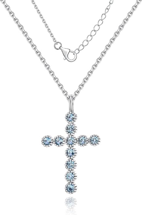 Sterling Silver Cross Necklace for Women Birthstone Religious Jewelry