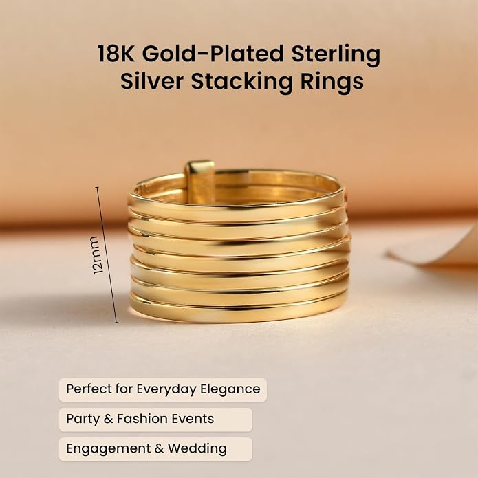 PHNX Two-Tone Stacking Ring for Women | Real Sterling Silver Ring| Hammered Finish Design | Elegant Boho Chic Jewelry | Perfect for Daily Wear, Special Occasions