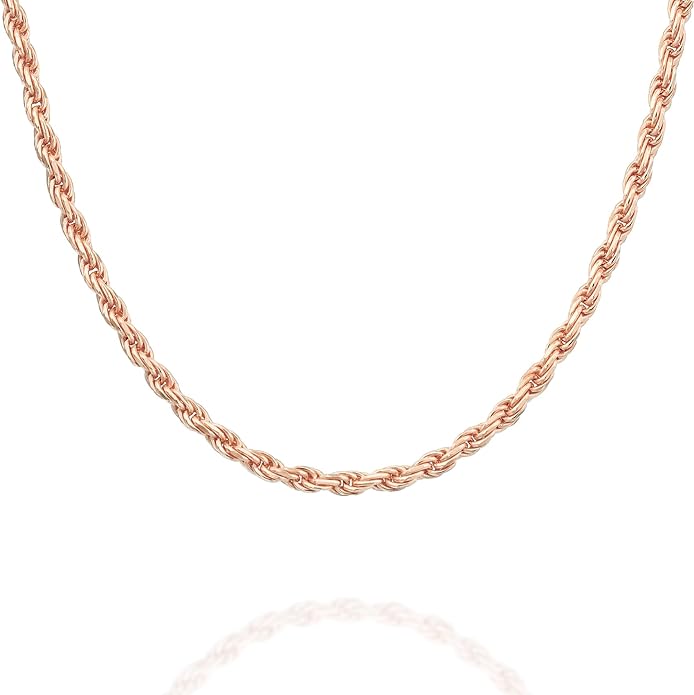 PAVOI 22K Gold Plated Chain Necklace For Women | Italian Solid 925 Sterling Silver Necklace for Men | Cuban Link, Rope, Snake & Rope Diamond-Cut Herringbone | Trendy Unisex Jewelry