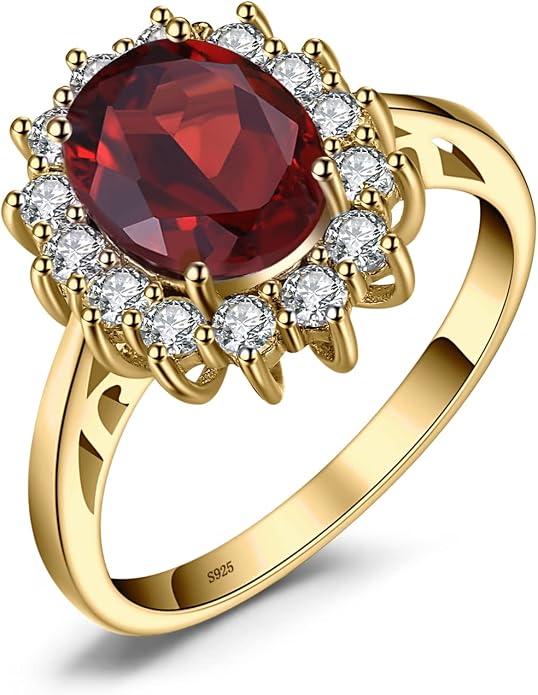 JewelryPalace Princess Diana Kate Middleton Class Gemstone Birthstone Sapphire Halo Engagement Rings for Women, Anniversary 14K White Yellow Rose Gold Plated 925 Sterling Silver Promise Rings for Her