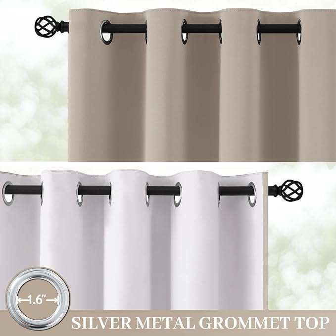Yakamok Natural Blackout Curtains 96 Inches Long for Bedroom 50" Wide 2 PCS | Blackout Curtain Panels for Bedroom, 2 Thick Layers Grommet Top Thermal Insulated Drapes with White Back for Living Room