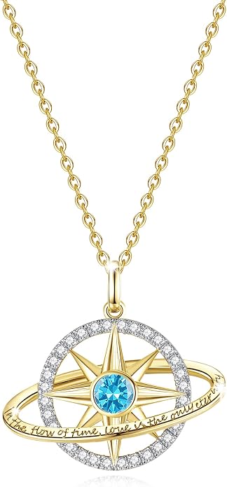FANCIME Stellar Promise Birthstone Necklace for Women White Gold Plated Sterling Silver Planet Star Pendant Fine Jewelry Anniversary Birthday Mothers Day Gifts for Women Wife Friend Her