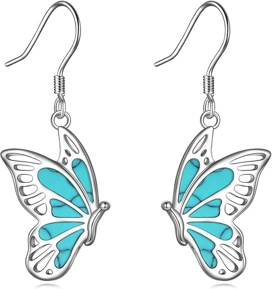 Butterflygold/Cat/dog/Dragonfly/Orca/Bee/Amber/Axolotl/Toothless/Hedgehog/Dragon/Snake/Horse/Mushroom/Anime/Dragonfly Earring for Women Sterling Silver Animals Drop Earring Jewelry Hypoallergenic (silver-butterfly)