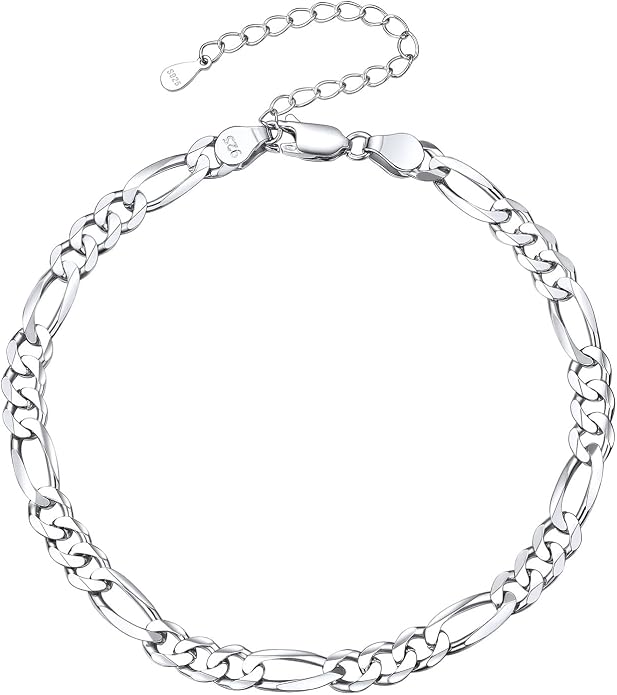 ChicSilver 925 Sterling Silver Ankle Bracelet for Women, Simple Cuban Link/Figaro/Twist Rope Chain Anklets for Beach Party(with Gift Box)
