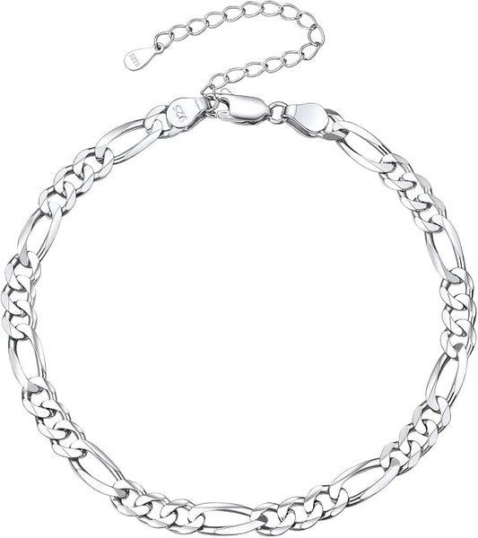 ChicSilver 925 Sterling Silver Ankle Bracelet for Women, Simple Cuban Link/Figaro/Twist Rope Chain Anklets for Beach Party(with Gift Box)