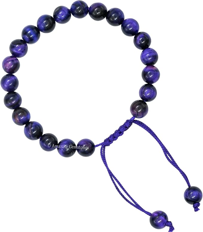 Amazing Gemstone Purple Tiger Eye Bracelet, Gifts for Men & Women - Protection Healing Crystal Bracelet - 8mm Gemstone Beaded Adjustable Bracelet, Pulseras para Hombres Mujer Stocking Stuffers