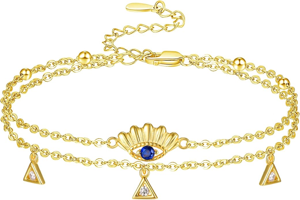 Palpitate Evil Eye Anklet for Women Protection Ankle Bracelets Layered Bead Chain Evil Eye Jewelry Christmas Gifts for Women Adjustable