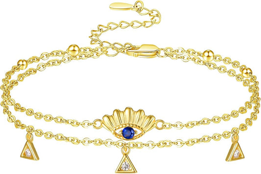 Palpitate Evil Eye Anklet for Women Protection Ankle Bracelets Layered Bead Chain Evil Eye Jewelry Christmas Gifts for Women Adjustable