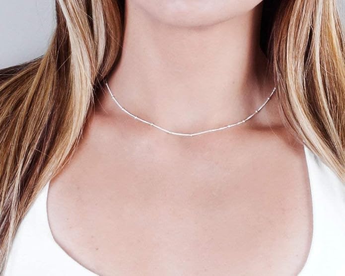 Satellite Bead Necklace - Gold Filled or Sterling Silver, Dainty Adjustable Choker Chain 15" - 17", Minimalist Everyday Stacking Jewelry
