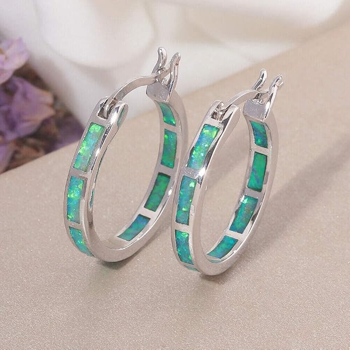 CiNily Sterling Silver/Rose Gold/Yellow Gold Plated Hoop Earrings 20mm,Multicolor Opal Small Hoop Earrings for Women Girls Hypoallergenic Jewelry for Sensitive Ears Gemstone Earrings