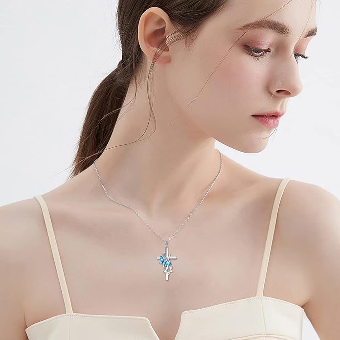 Cross Necklace for Women 925 Sterling Silver I Love You Necklace Religious Jewelry with Gift Box for Mother Daughter