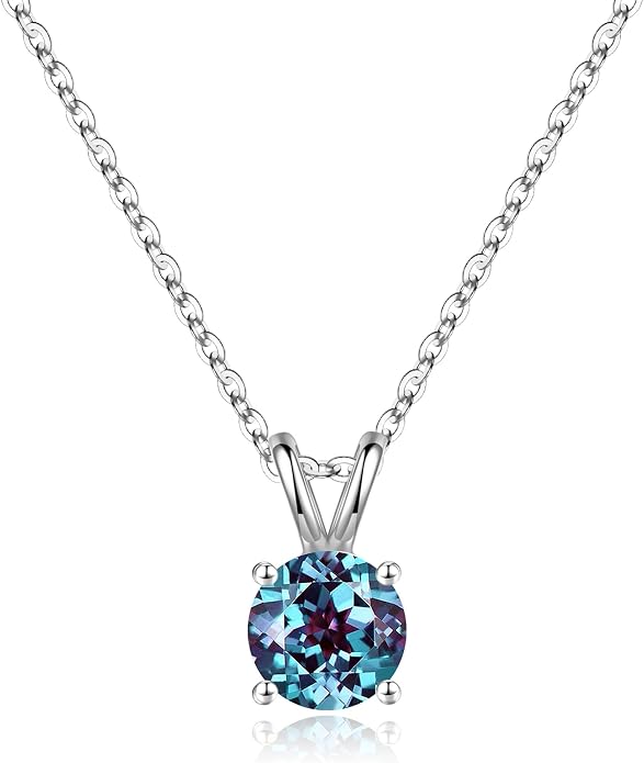 SMILEST Birthstone Necklaces for Women Mom Wife, 1ct Sparkle Round Cut Birthstone Pendant 925 Sterling Silver Necklace Anniversary Birthday Gifts for Women Mom Wife Friend