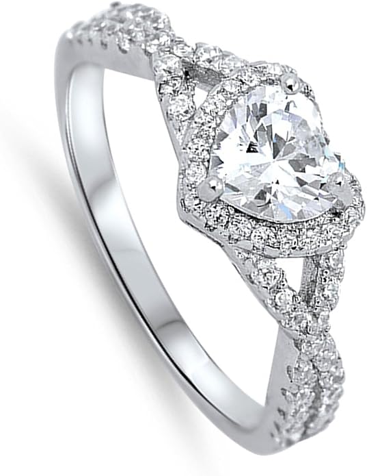 CHOOSE YOUR COLOR Sterling Silver Heart Halo Promise Ring