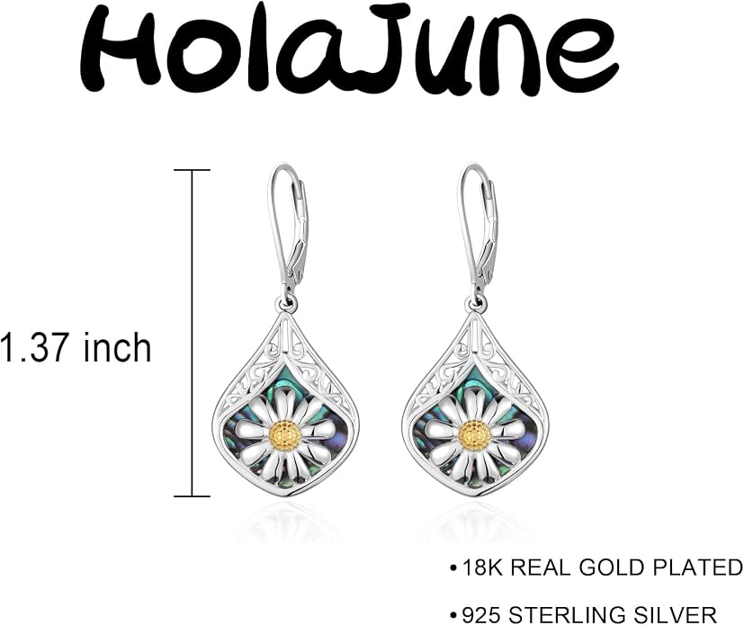 Sterling Silver Abalone Shell Filigree Dangle Drop Earrings Bohemia Jewelry Gift for Women Mother Mom